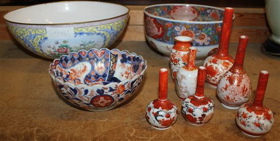 Collection of Kutani vases and enamel bowl etc